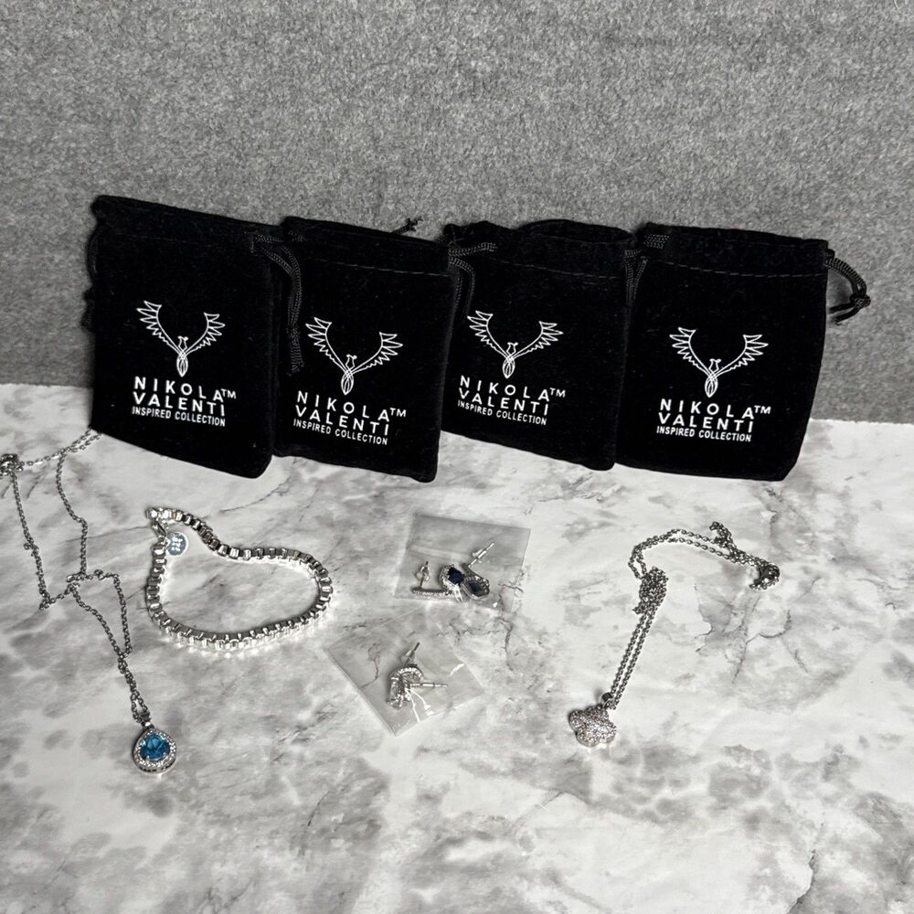Nikola Valenti Silver Tone Jewelry Lot Square Link Bracelet Necklace Earrings